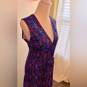 NEW Front Wrap Tie Blue and Red Dress